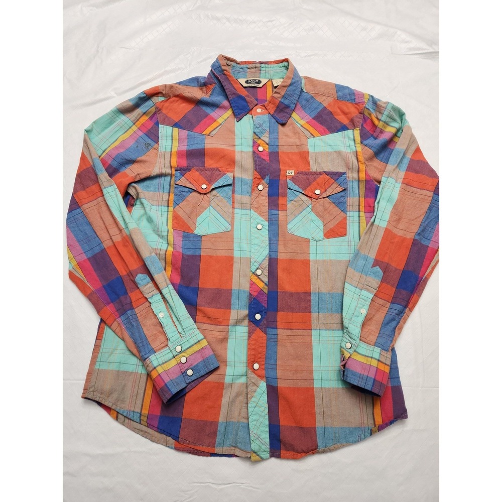 Salt Valley Shirt Mens Large Multicolor Plaid Western Pearl Snap‎ Long Sleeve